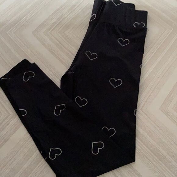 Terez Black High Waist Leggings with Silver Hearts - Picture 1 of 6